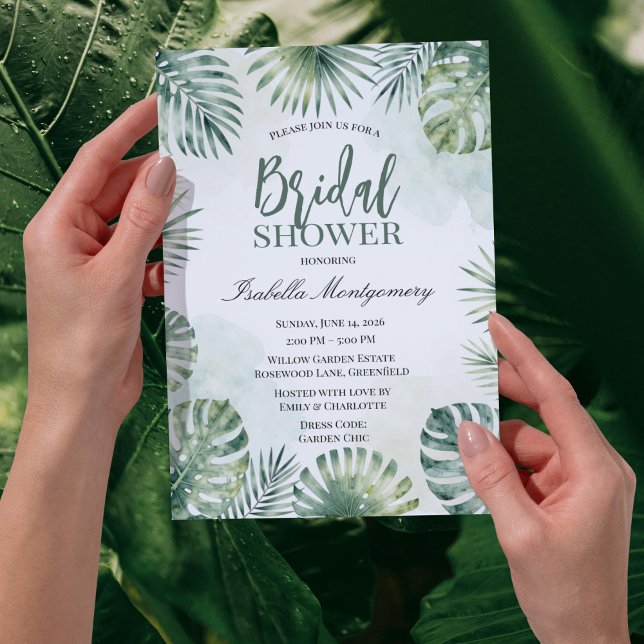 Convites Chá de Bebê Tropical Botânico Aquarela 2026 (Watercolor Tropical Botanical Bridal Shower Invitation 2026)
