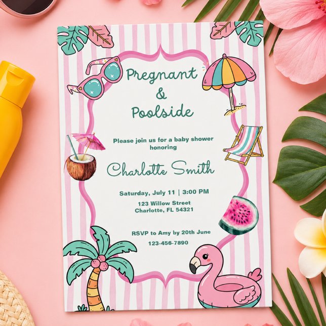 Convites Chá de Bebê Tropical Grávida e à Beira da Piscina (Criador carregado)