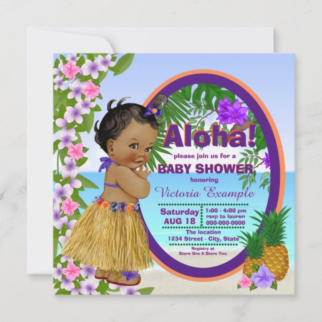 Convites Chá de Bebê Tropical Havaiano Luau (Frente)