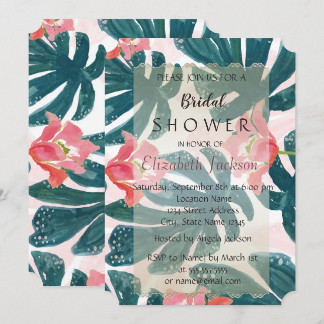 Convites Chá de Bebê Tropical Hibiscus Casamento (Frente/Verso)
