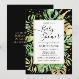 Convites Chá de Bebê Tropical Preto Elegante Neutro em Gêne