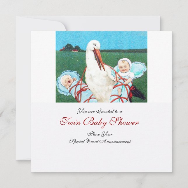 Convites CHÁ DE BEBÊ TWIN, azul teal (Frente)