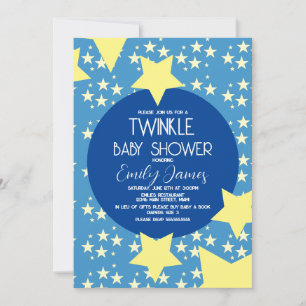 Convites Chá de Bebê Twinkle Estrelas Amarelas Fundo Azul