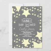 Chá de Bebê Twinkle Estrelas Amarelas Fundo Cinza