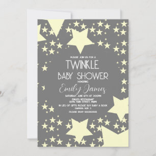 Convites Chá de Bebê Twinkle Estrelas Amarelas Fundo Cinza