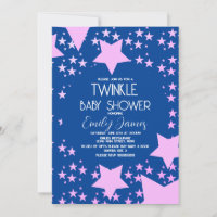 Chá de Bebê Twinkle Estrelas Rosas Fundo Azul