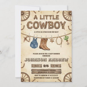 Convites Chá de Bebê Um Pequeno Cowboy Está a Caminho 