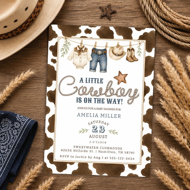 Convites Chá de Bebê Um Pequeno Cowboy Está a Caminho (A Little Cowboy is on the Way Baby Shower Invitation)