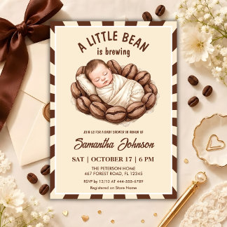 Convites Chá de Bebê 'Um Pequeno Grão Está Preparando Café'