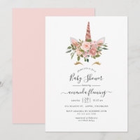 Chá de Bebê Unicórnio Floral Rosa Bege e Dourado R