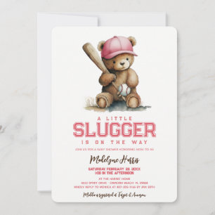 Convites Chá de Bebê Ursinho de Pelúcia Little Slugger Girl