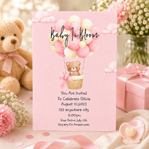 Convites chá de bebê ursinho rosa