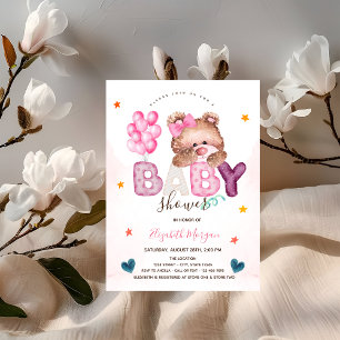 Convites Chá de Bebê Ursinho Teddy Adorável Estrelas Coraçõ