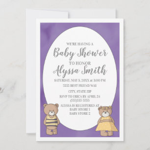Convites Chá de Bebê Ursinhos Teddy em Aquarela Roxa