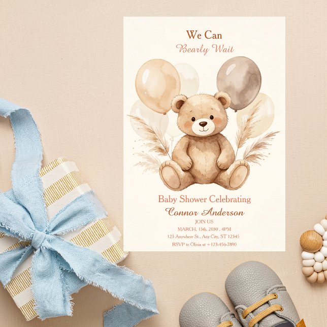 Convites Chá de Bebê Urso Aguarda com Aquarela (Criador carregado)