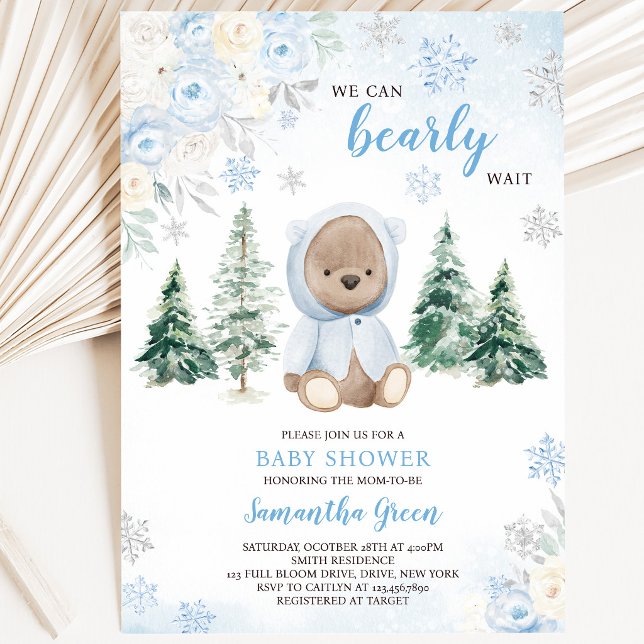 Convites Chá de Bebê Urso Azul de Inverno (Criador carregado)