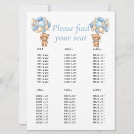 Convites Chá de Bebê Urso Balão Gráfico de Mesa Menino Azul