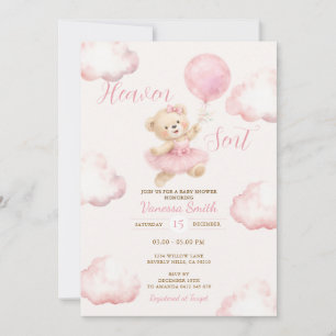 Convites Chá de Bebê Urso Bebê Rosa Nuvem Céu Enviado