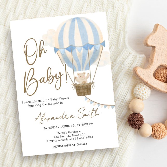 Convites Chá de Bebê Urso Boho Azul (Oh Baby Bear Baby Shower Invitation)