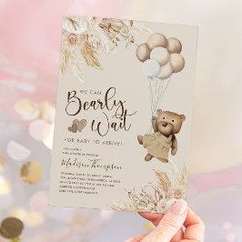 Convites Chá de Bebê Urso Boho com Grama das Pampas