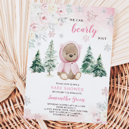 Convites Chá de Bebê Urso de Inverno Rosa