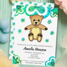 Chá de Bebê Urso de Pelúcia Flores Verdes Florais