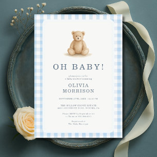 Convites Chá de Bebê Urso de Pelúcia Oh Baby Xadrez