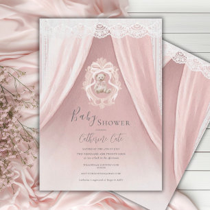 Convites Chá de Bebê Urso Elegante Caprichoso Rosa