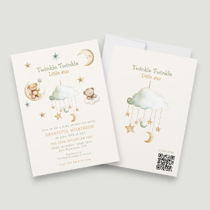 Convites Chá de Bebê Urso Estrela Lua Twinkle Twinkle Littl