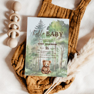 Convites Chá de Bebê Urso Floresta Hello Baby
