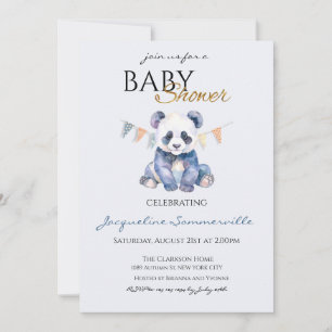 Convites Chá de Bebê Urso Panda em Aquarela