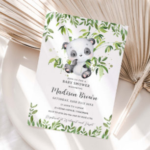 Convites Chá de Bebê Urso Panda Fofo Bambu Vegetação 
