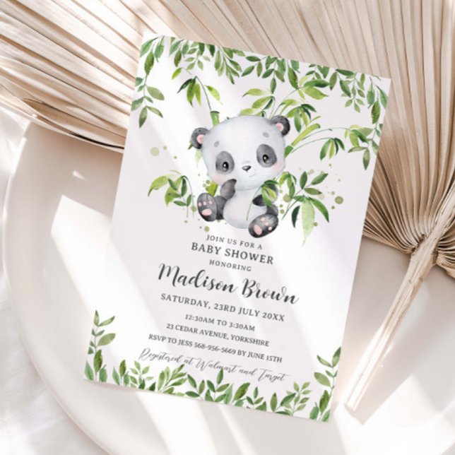 Convites Chá de Bebê Urso Panda Fofo Bambu Vegetação  (Criador carregado)