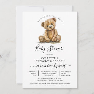 Convites Chá de Bebê Urso Simples em Aquarela