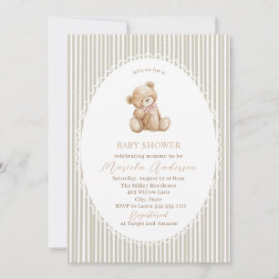 Convites Chá de Bebê Urso Teddy Aquarela Elegante laço azul