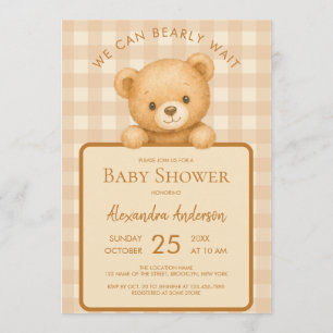 Convites Chá de Bebê Urso Teddy Bear e Xadrez Marrom