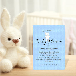 Convites Chá de Bebê Urso Teddy Branco Diamante Azul