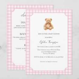 Convites Chá de Bebê Urso Teddy Clássico Preppy Completo