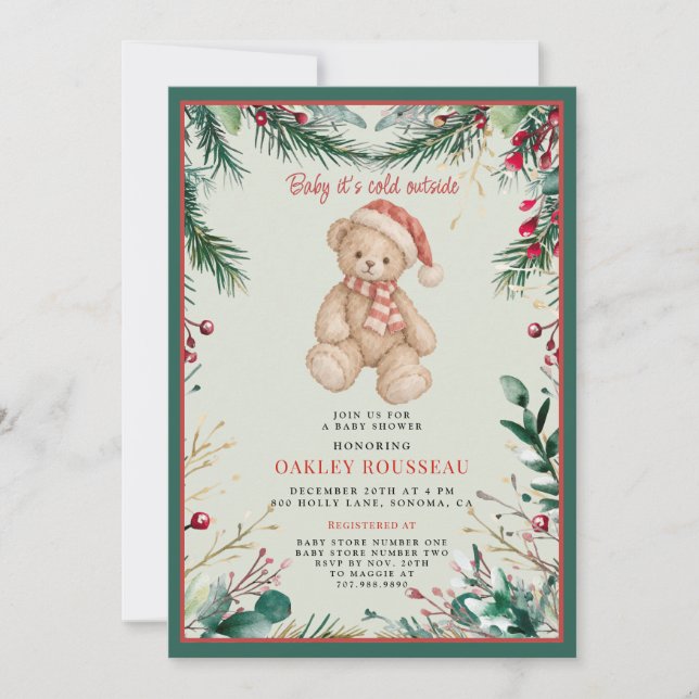 Convites Chá de Bebê Urso Teddy de Inverno (Frente)