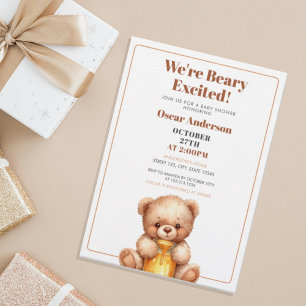 Convites Chá de Bebê Urso Teddy de Mel Fofo em Aquarela
