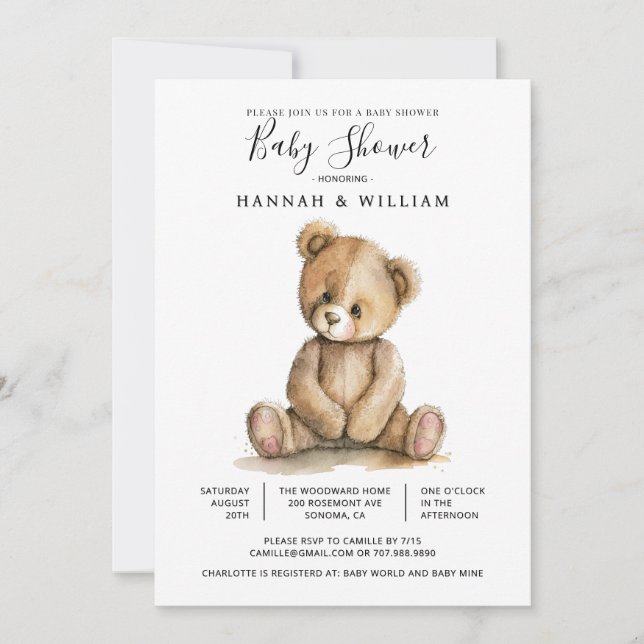 Convites Chá de Bebê Urso Teddy Fofo (Frente)