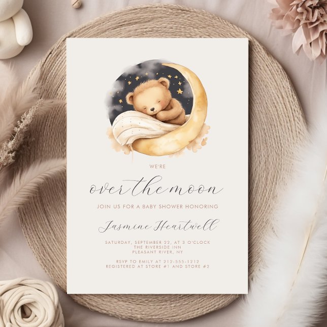 Convites Chá de Bebê Urso Teddy Lua Neutro Boho (Criador carregado)