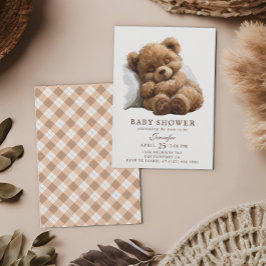 Convites Chá de Bebê Urso Teddy Marrom Aquarela Adorável