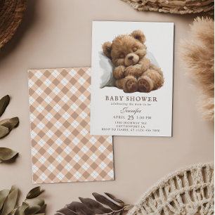 Convites Chá de Bebê Urso Teddy Marrom Aquarela Adorável