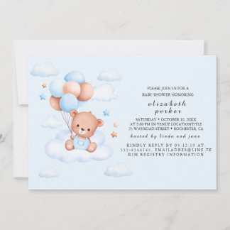 Convites Chá de Bebê Urso Teddy Menino Azul