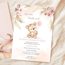 Convites Chá de Bebê Urso Teddy Pink Pampas