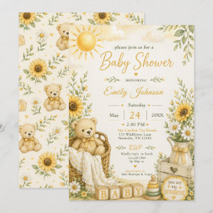 Convites Chá de Bebê Urso Teddy Sunshine