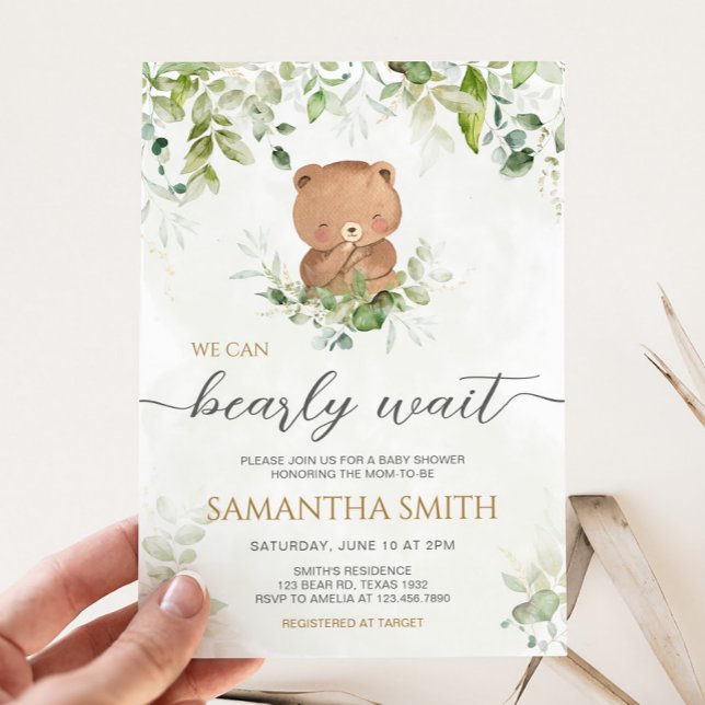 Convites Chá de Bebê Urso Verde (Bearly Wait Baby Shower Invitation)