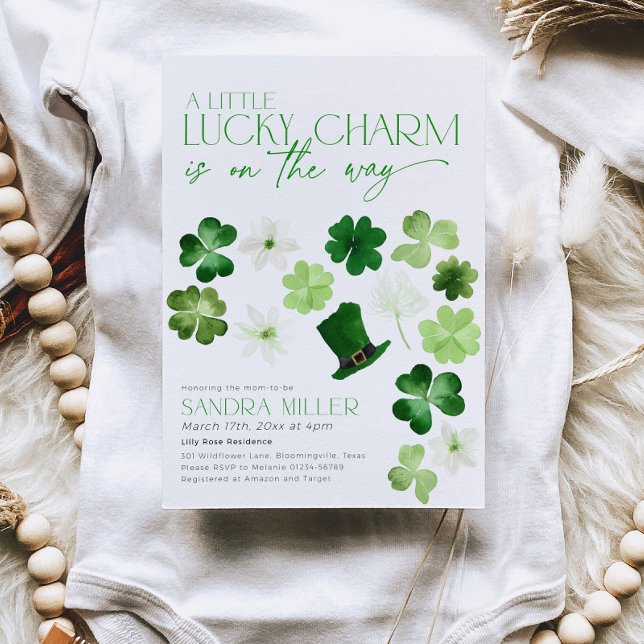 Convites Chá de Bebê Verde do Dia de São Patrício (Lucky charm baby shower)
