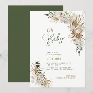 Convites Chá de Bebê Verde e Dourado Boho Botânico Oh Bebê